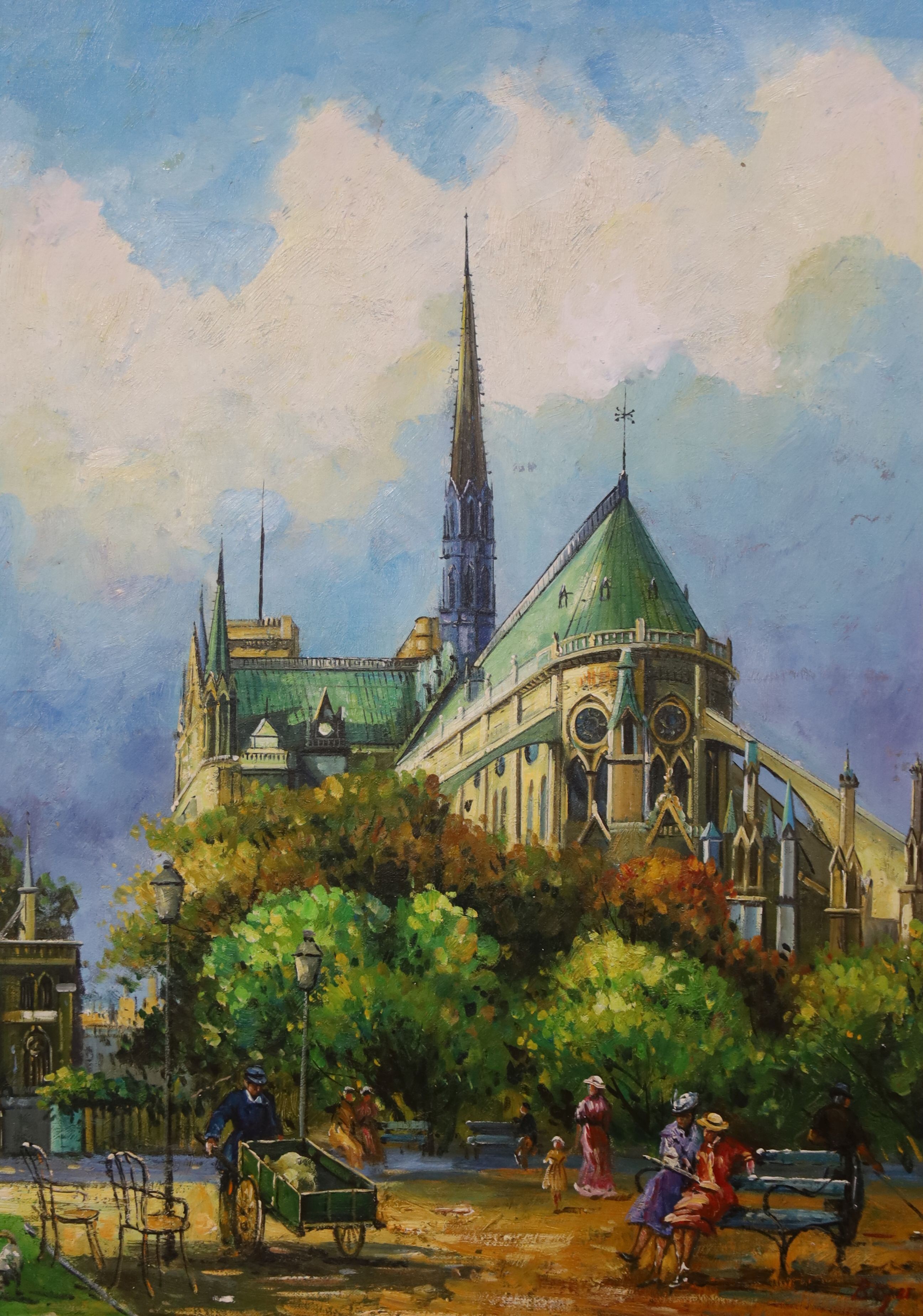 After Emile Boyer, oil on board, View of Notre Dame, bears signature, 69 x 48cm